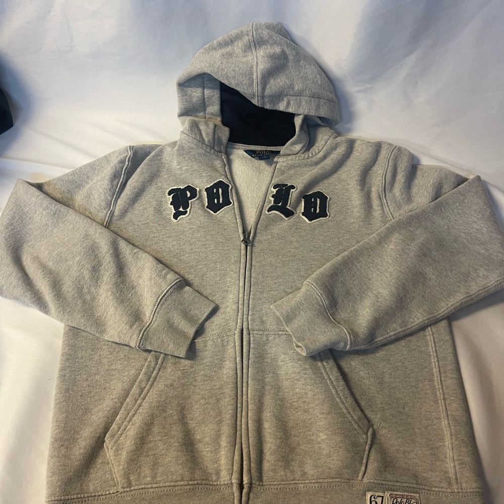 Polo Ralph Lauren Gray Zip-Up Hoodie with Blue Logo